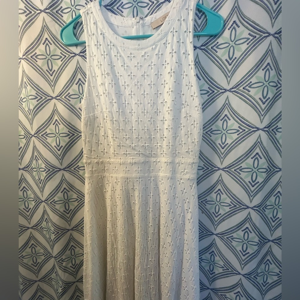 LOFT EUC Classic White Sleeveless Dress, A-Line, Fully Lined w/Zipped Back, Hook